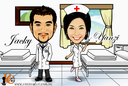 Digital Caricature Drawing - Doctor & Nurse Theme